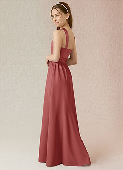 Azazie Jiya Junior Vestido de Rosa Antigua de Satén Elástico de Corte en A con Plisado image3