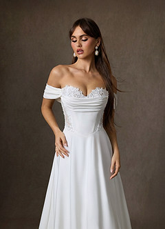 Azazie Ganelle Robes de mariée Robe Trapèze en Crêpe Dos Satin Encolure en Forme de Cœur Blanc De Diamant image7