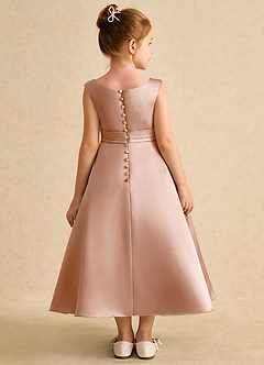 Azazie Eve Abiti da Ragazza di Fiori Abito A-Line in Raso Opaco Plissettato Champagne Rosa image2