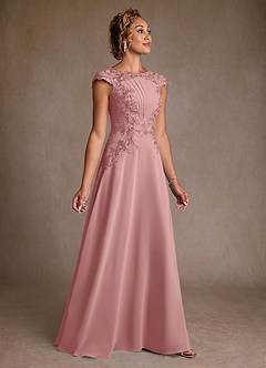 Azazie Christi vestidos de madre de la novia Vestido Rosa Polvorienta de Gasa de Corte en A con Encaje image3