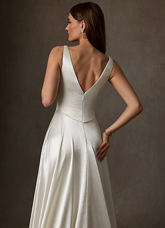 Azazie Samira 웨딩드레스 A라인 스퀘어 네크라인 매력 있는 사람 채플 트레인 드레스 image5