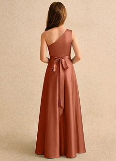 Azazie Puddles Girls Formal Flower Girl Dresses Cedar Rose A-Line One Shoulder Stretch Satin Dress image2