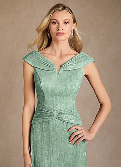 Azazie Warren Mother of the Bride Dresses Aquamarine A-Line Pleated Metallic Mesh Dress image7