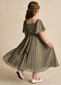 Azazie Gisele Flower Girl Dresses Willow Green A-Line Pleated Chiffon Dress image3