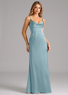 Azazie Aimee Brautjungfernkleider A-Linie Herzausschnitt Stretch-Satin Kleid Stimmungsvolles Blau image3