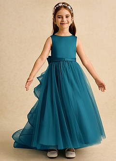 Azazie Lior Flower Girl Dresses Ink Blue Ball-Gown Pleated Tulle Dress image6
