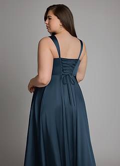 Azazie Azaria Vestidos de madrinha de casamento Vestido Azul Marinho de Cetim elástico de Linha A com Corpete image13