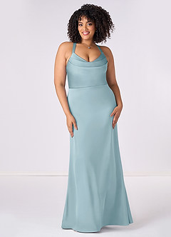 Barbie ♥ Azazie Bridesmaid Dresses Moody Blue Mermaid Pleated Stretch Satin Dress image6