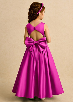 Azazie Nellia vestidos de niña de las flores Vestido de Fucsia de Satin Mate de Corte En A con Lazo image1