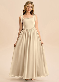 Azazie Delia Junior Abito A-Line in Chiffon Fiocco Champagne image3