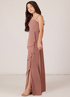 Azazie Kaylee Junior Cedar Rose A-Line with Belt Chiffon Dress image3