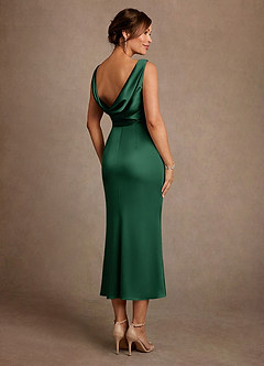 Azazie Mazhe Moeder van de bruid jurken A-Lijn Jurk van Stretch Satijn Geplooid Donkergroen image2