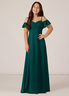 Azazie Juna Junior Peacock A-Line Off the Shoulder Chiffon Dress image1