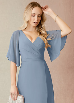 Azazie Cierra Bridesmaid Dresses Dusty Blue A-Line V-Neck Chiffon Dress image6