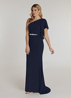 Azazie Pia vestidos de madre de la novia Vestido de Azul Marino Oscuro de Crepé elástico de Sirena con Plisado image3