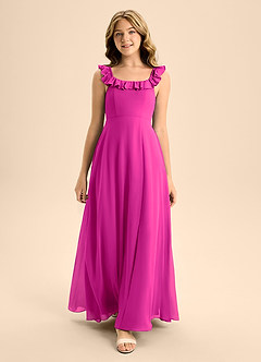 Azazie Callie Junior Abito A-Line in Chiffon Increspato Fucsia image4