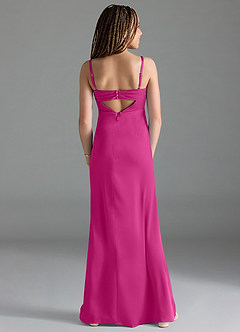 Azazie Leonis Junior Fuchsia A-Line Pleated Stretch Satin Dress image2