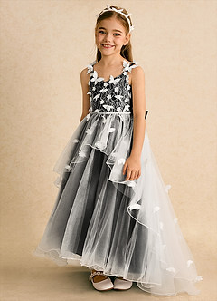 Azazie Darlina Flower Girl Dresses Ivory Black Ball-Gown Lace Tulle Dress image6
