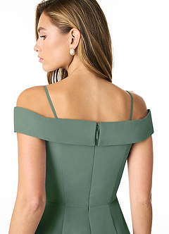 Azazie Lecia Bridesmaid Dresses Eucalyptus Empire Off-The-Shoulder Pleated Chiffon Convertible Dress image5