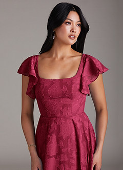 Azazie Bondi Robes de demoiselle d'honneur Robe Trapèze en Blumen-Burnout Fente Latérale Bourgogne image6