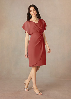 Azazie Julia Mother of the Bride Dresses Terracotta Sheath V-Neck Pleated Chiffon Dress image2
