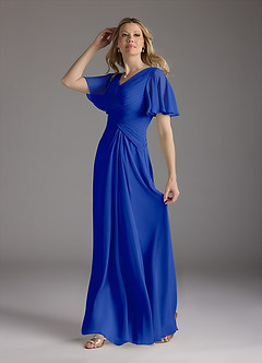 Azazie Morning Glory Mother of the Bride Dresses Royal Blue A-Line V-Neck Ruched Chiffon Dress image4
