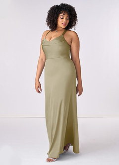 Barbie ♥ Azazie Bridesmaid Dresses Moss Green Mermaid Pleated Stretch Satin Dress image9