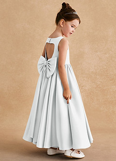 Azazie Bettie Flower Girl Dresses Diamond White A-Line Bow Matte Satin Dress image5