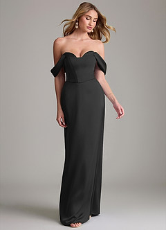 Azazie Sedona Probar vestidos en casa Vestido de Negro de Satén Elástico de Corte Sirena con Vestidos sin tirantes image1