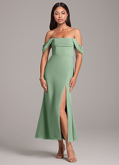 Azazie Saige Bridesmaid Dresses Matcha Sheath Off the Shoulder Chiffon Convertible Dress image1