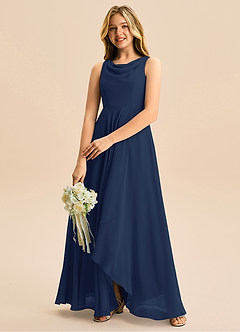 Azazie Mannie Junior Linia A Pofałdowany Szyfon Asymetryczny Młodsza druhna Sukienka image5