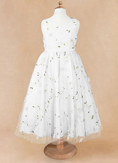 Azazie Ivilia Flower Girl Dresses Ivory A-Line One Shoulder Tulle Dress image6