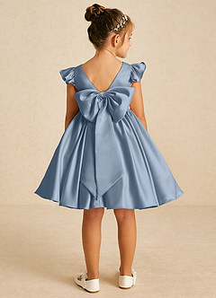 Azazie Tootsie Flower Girl Dresses Dusty Blue A-Line Bow Matte Satin Dress image2