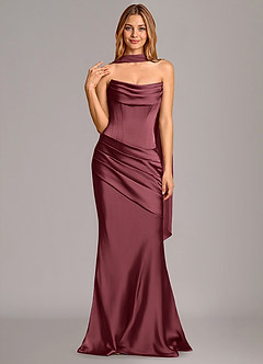 Azazie Pelagia Suknie dla druhen Syrena Gorset Satyna elastyczna Do ziemi Sukienka image3