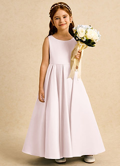 Azazie Pepper vestidos de niña de las flores Vestido Rosa Rubor de Satin Mate de Línea A con Plisado image6