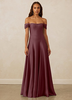 Christian Siriano Bridal for Azazie 1002 Bridesmaid Dresses Sangria A-Line Off the Shoulder Stretch Satin Convertible Dress image2