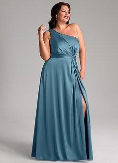 Azazie Brooke Vestidos de madrinha de casamento Vestido Bermudas de Cetim elástico de Linha A com Um ombro image11