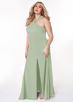 Azazie Rue Robes de demoiselle d'honneur Robe Trapèze en Mousseline de soie Dos nu Vert Sauge image9