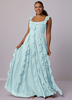 Barbie ♥ Azazie Bridesmaid Dresses Sea Glass A-Line with Pockets Chiffon Dress image10