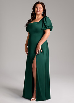 Azazie Fyona Vestidos de damas de honor Vestido de Esmeralda de Satén Elástico de Corte en A con Plisado image10