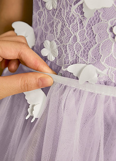 Azazie Darlina Flower Girl Dresses Ivory Frosted Lilac Ball-Gown Lace Tulle Dress image12