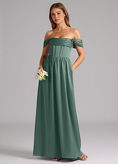 Azazie Hattie Bridesmaid Dresses Eucalyptus A-Line Corset Stretch Satin Dress image5