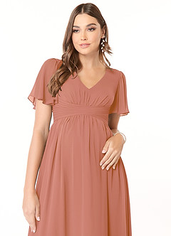 Azazie Verna vestidos de dama de honor de maternidad Vestido de Corte En A Cuello en V fruncido Hasta el suelo Gasa image4
