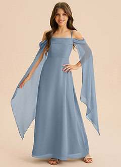 Azazie Moana Junior Vestido de Azul Polvoriento de Gasa de Corte en A con Plisado image3