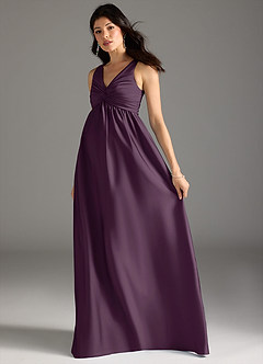 Azazie Yetta Maternity Bridesmaid Dresses A-Line Pleated Stretch Satin Floor-Length Dress image6