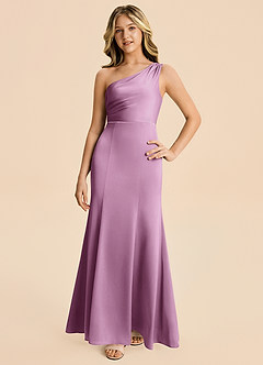 Azazie Ren Junior Wisteria A-Line Pleated Stretch Satin Dress image4