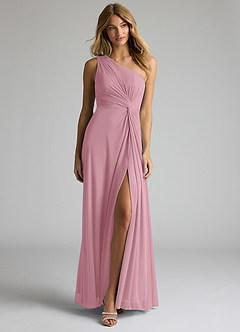 Azazie Brooke Bridesmaid Dresses Vintage Mauve A-Line One Shoulder Mesh Dress image4