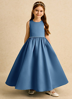 Azazie Daisies Robe Demoiselle D'honneur Fillette Robe Princesse en Mat Satiné Arc Violet Crépusculaire image2