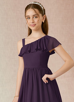 Azazie Mango Junior Plum A-Line Ruched Chiffon Dress image4