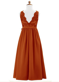 Azazie Elly Junior Robe Trapèze en Mousseline de soie Dentelle Paprika image7